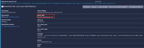 A screenshot of the client-fqdn in a log message