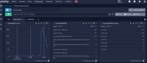 A screenshot of the nxdomain widget