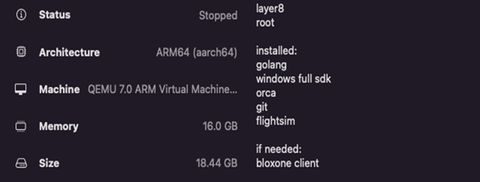 A screenshot of the machine settings of a VM