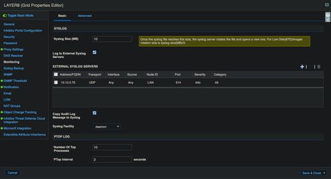 A screenshot of the infoblox grid log forwarding