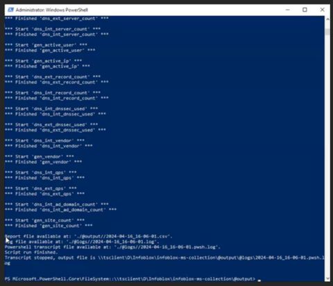 A screenshot of the ms collection script running