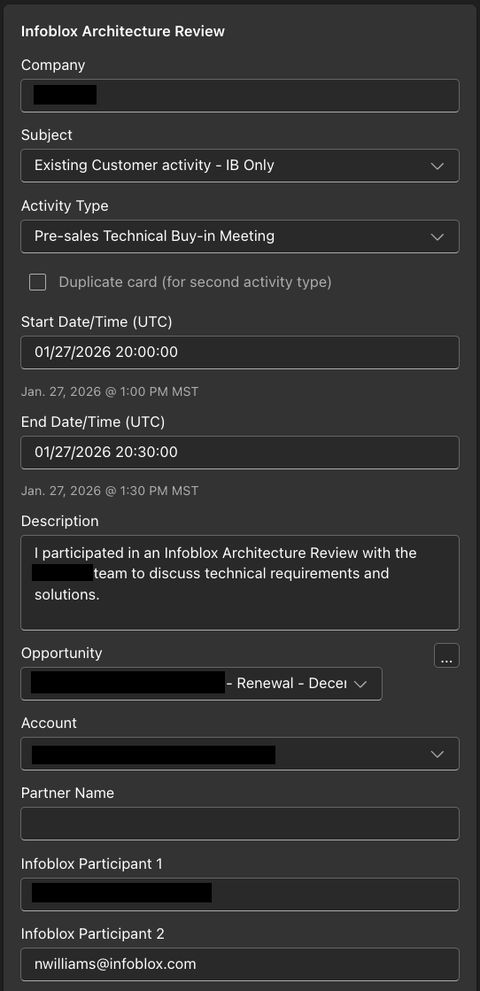 A screenshot of generated activity card