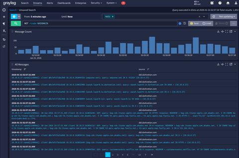 A screenshot of the nios logs streaming